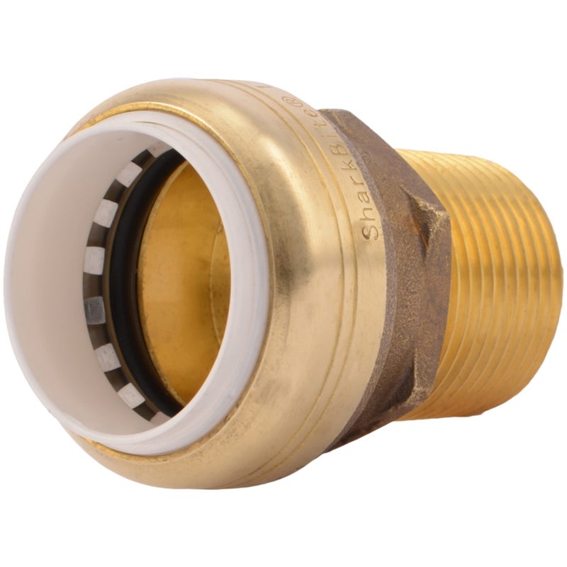 SharkBite 1 Inch PVC x 1 Inch MNPT Adapter, Push to Connect Brass Plumbing Fitting, PEX Pipe, Copper, CPVC, PE-RT, HDPE, UIP140A - Image 1